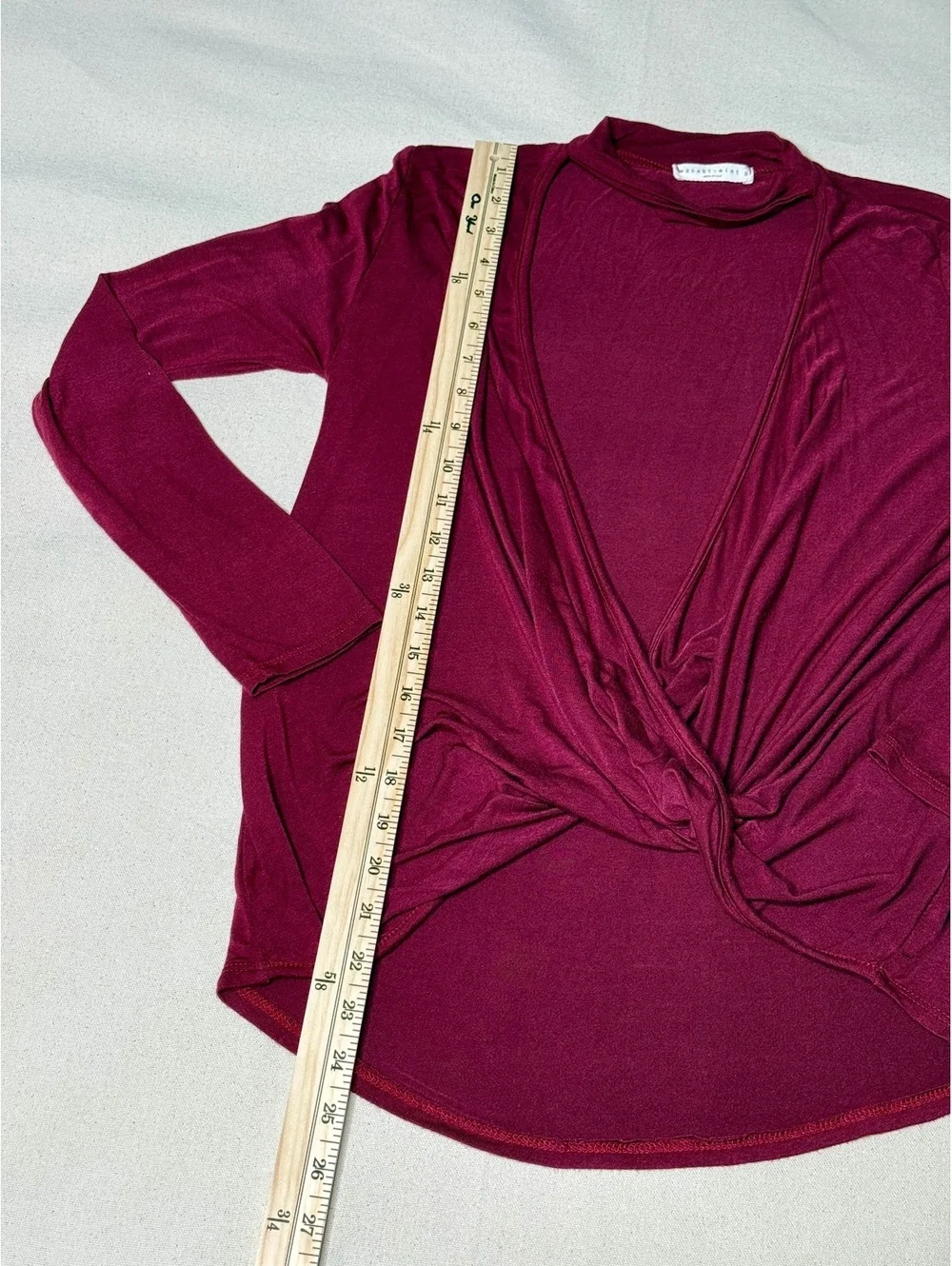 Wasabi + Mint Burgundy Twist Front Long Sleeve Top Size Small Made in USA
